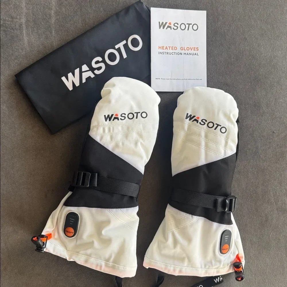 Wasoto Unisex Heated Mittens White & Black Touchscreen Thumb Size S